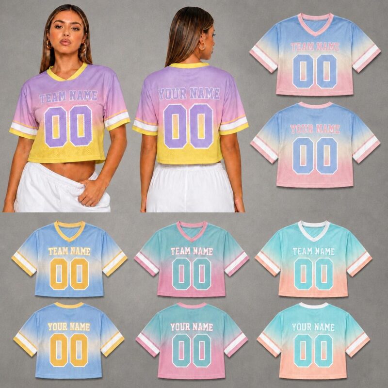 Sapelle Custom Women's Cropped Mesh Football Jersey Team Name Crop T-Shirt