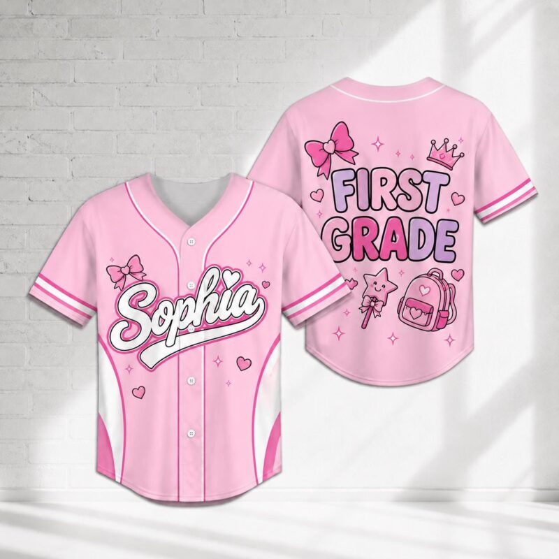 Sapelle-First-Grade-Baseball-Jersey-Graphic-Tee-for-Girls-Back-to-School Sapelle First Grade Baseball Jersey Graphic Tee for Girls Back to School