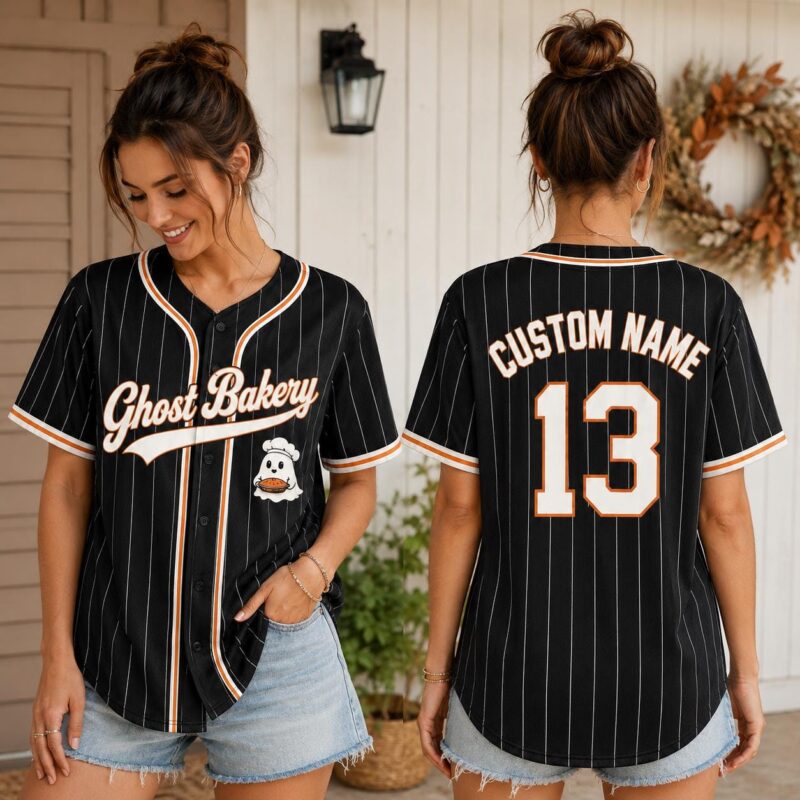 Sapelle Ghost Bakery Baseball Jersey Custom Baker Name Number Graphic Tee