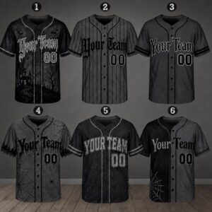 Sapelle Gothic Baseball Jersey Spooky Halloween Graphic Tee Custom Team Name Shirt