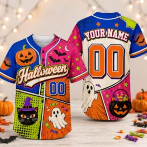 Sapelle Halloween Baseball Graphic Tee with Custom Name and Number Pumpkin Ghost Spooky Jersey