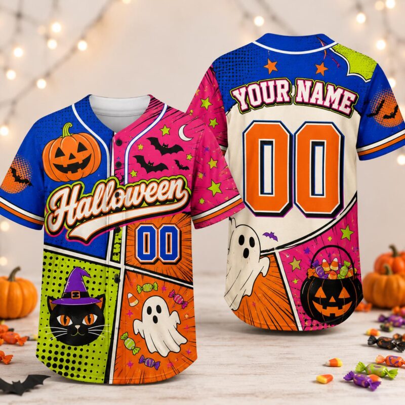 Sapelle-Halloween-Baseball-Graphic-Tee-with-Custom-Name-and-Number-Pumpkin-Ghost-Spooky-Jersey Sapelle Halloween Baseball Graphic Tee with Custom Name and Number Pumpkin Ghost Spooky Jersey