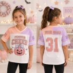 Sapelle Halloween Pumpkin Cheer Mesh Jersey Graphic Tee