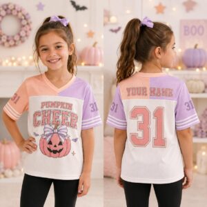 Sapelle Halloween Pumpkin Cheer Mesh Jersey Graphic Tee