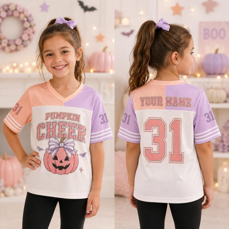Sapelle Halloween Pumpkin Cheer Mesh Jersey Graphic Tee