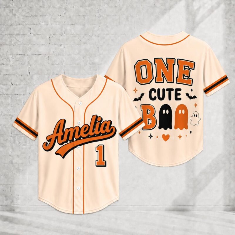 Sapelle One Cute Boo First Halloween Birthday Baseball Jersey Graphic Tee