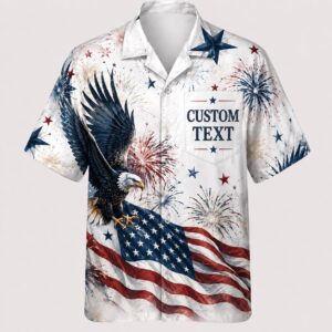 Sapelle Patriotic American Flag Eagle Graphic Tee - Custom Button Down Aloha Shirt
