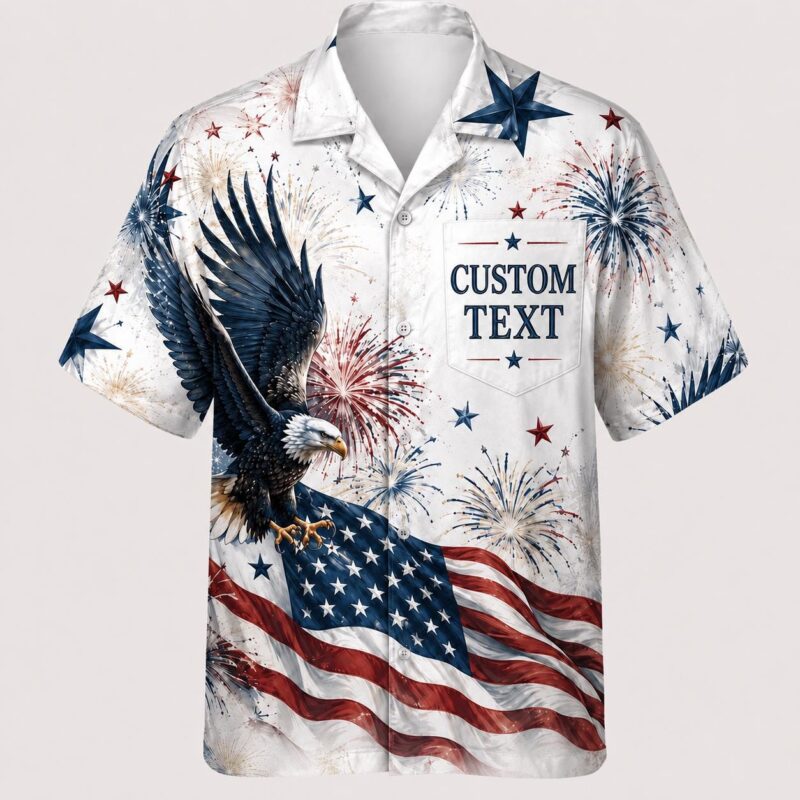 Sapelle Patriotic American Flag Eagle Graphic Tee - Custom Button Down Aloha Shirt