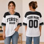 Sapelle Personalized Teacher Football Jersey-Style Graphic Tee with Custom Grade