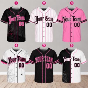 Sapelle Pink Halloween Graphic Tee Custom Team Name Spooky Baseball Jersey