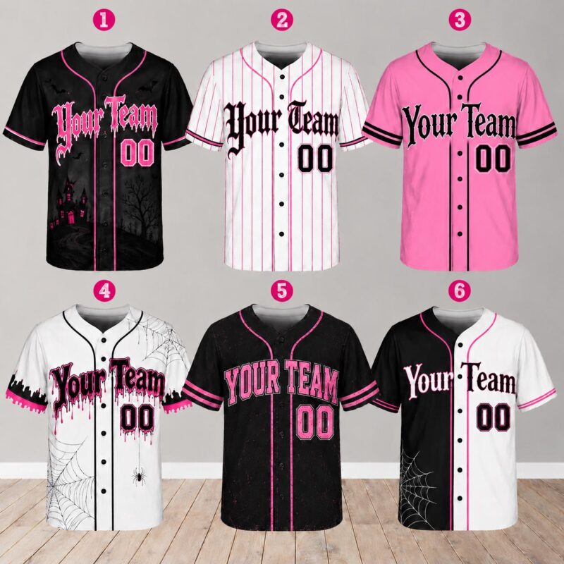 Sapelle-Pink-Halloween-Graphic-Tee-Custom-Team-Name-Spooky-Baseball-Jersey Sapelle Pink Halloween Graphic Tee Custom Team Name Spooky Baseball Jersey