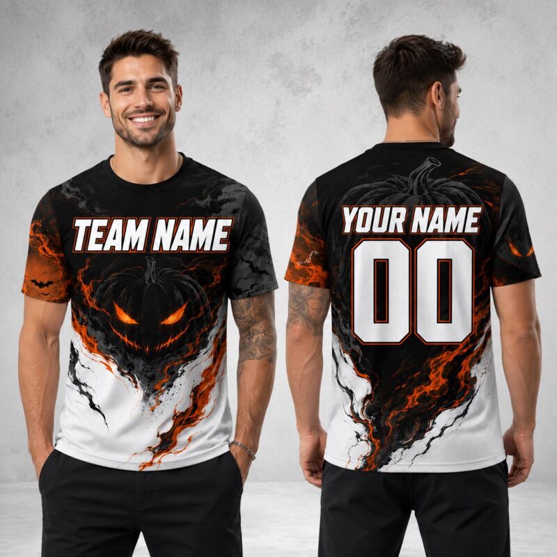 Sapelle Pumpkin Halloween Graphic Tee - Custom Team Name Long Sleeve Jersey