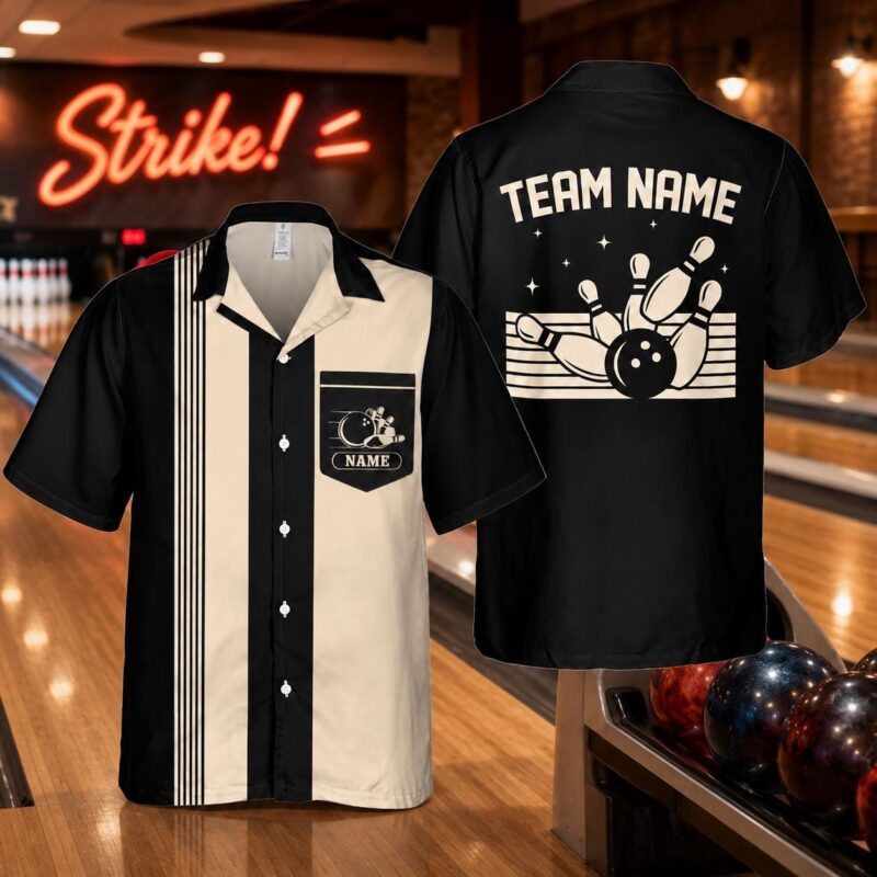 Sapelle Retro Bowling Graphic Tee - Custom Team Name and Player Name Button Up Shirt
