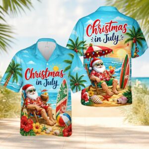 Sapelle Summer Santa July Christmas Graphic Tee Tropical Holiday Beach Vacation
