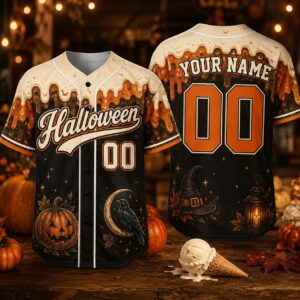 Sapelle Vintage Halloween Baseball Graphic Tee with Custom Name and Number