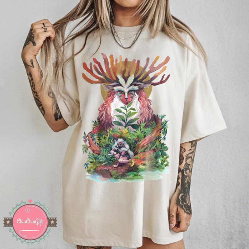 Vintage-Forest-Spirit-Graphic-Tee-for-Princess-Mononoke-Fans-Sapelle Vintage Forest Spirit Graphic Tee for Princess Mononoke Fans Sapelle