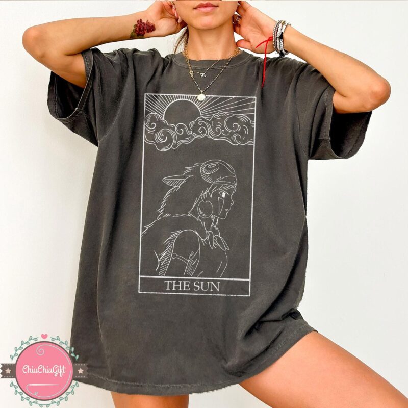 Vintage-Princess-Mononoke-The-Sun-Tarot-Graphic-Tee-Y2K-Style-Sapelle Vintage Princess Mononoke The Sun Tarot Graphic Tee