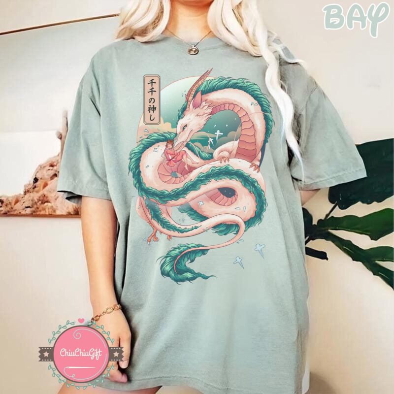 Vintage-Spirited-Away-Haku-Graphic-Tee-with-Chihiro-and-No-Face-Y2K-Style-Sapelle Vintage Spirited Away Haku Graphic Tee with Chihiro and No Face