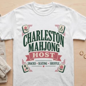 Charleston Mahjong Host Snacks Seating Shuffle Vintage Tile Board Game Graphic Apparel