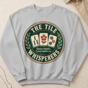 The Tile Whisperers Quiet Hands Loud Instincts Mahjong Graphic Print Retro Emblem Badge Apparel