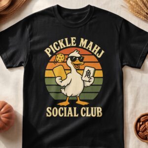 Vintage Goose Pickleball Mahjong Social Club Sunset Graphic Retro Duck Paddle Tile Sports Apparel