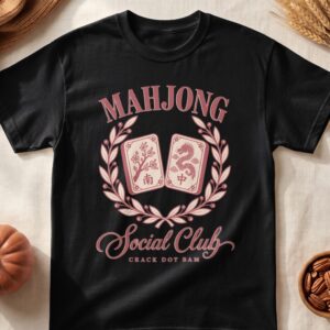 Mahjong Social Club Crack Dot Bam Dragon Tile Laurel Wreath Print Graphic Apparel