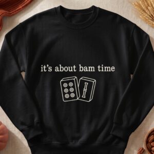 Its About Bam Time Mahjong Player Game Night Tabletop Tile Line Art Graphic Shirt