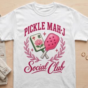 Pickleball and Mahjong Pickle Mahj Social Club Shirt Graphic Paddle Tile Print Apparel