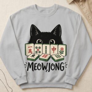 Meowjong Black Cat Mahjong Tiles Chinese Traditional Board Game Player Graphic Print T-Shirt